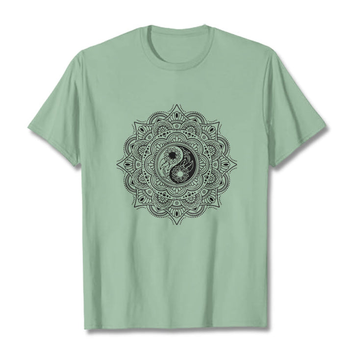 Maglietta con motivo a Buddha Stones e mandala con simbolo Yin-Yang - Verde pallido - 2XL - image 14