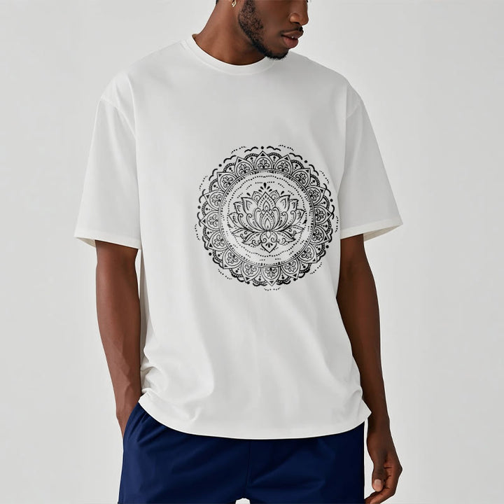 Maglietta con motivo a fiori di loto e mandala con Buddha Stones - image 1