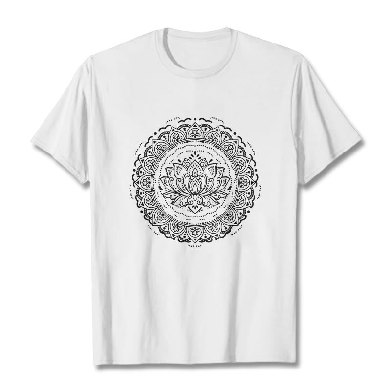 Maglietta con motivo a fiori di loto e mandala con Buddha Stones - Bianco - 2XL - image 1