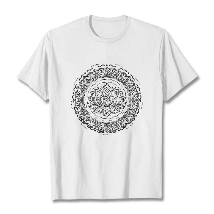 Maglietta con motivo a fiori di loto e mandala con Buddha Stones - Bianco - 2XL - image 1