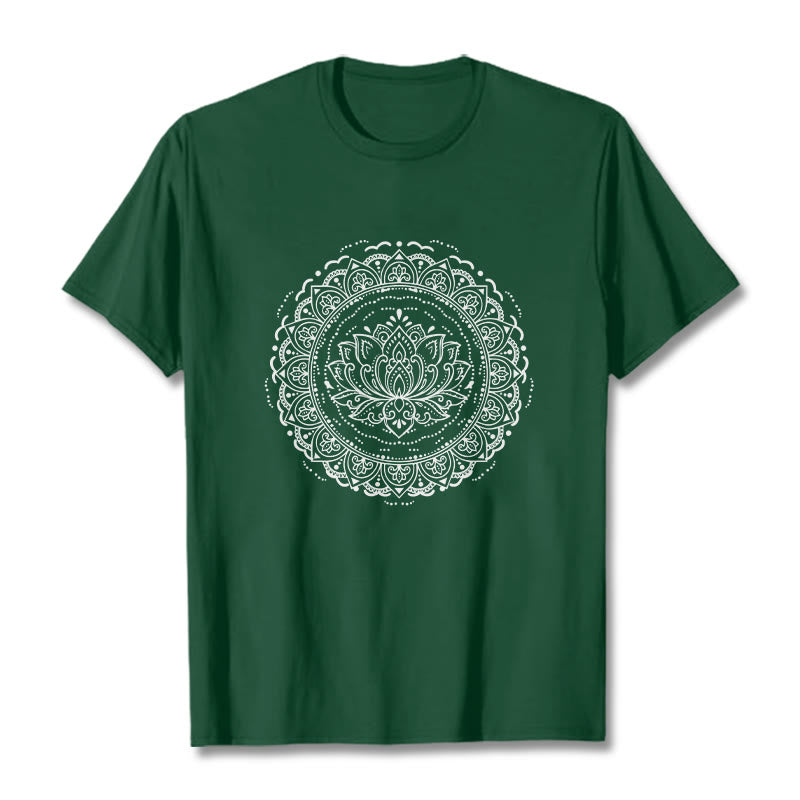 Maglietta con motivo a fiori di loto e mandala con Buddha Stones - Verde foresta - 2XL - image 11