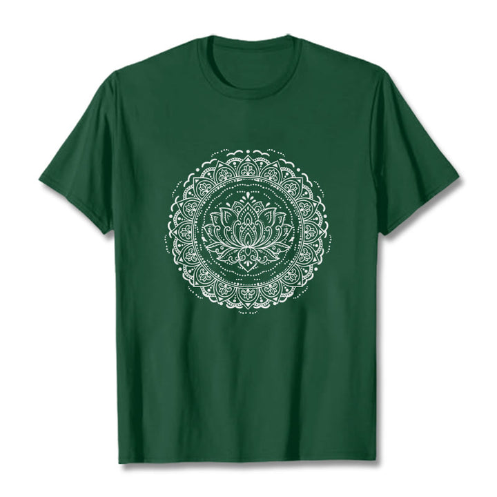 Maglietta con motivo a fiori di loto e mandala con Buddha Stones - Verde foresta - 2XL - image 11
