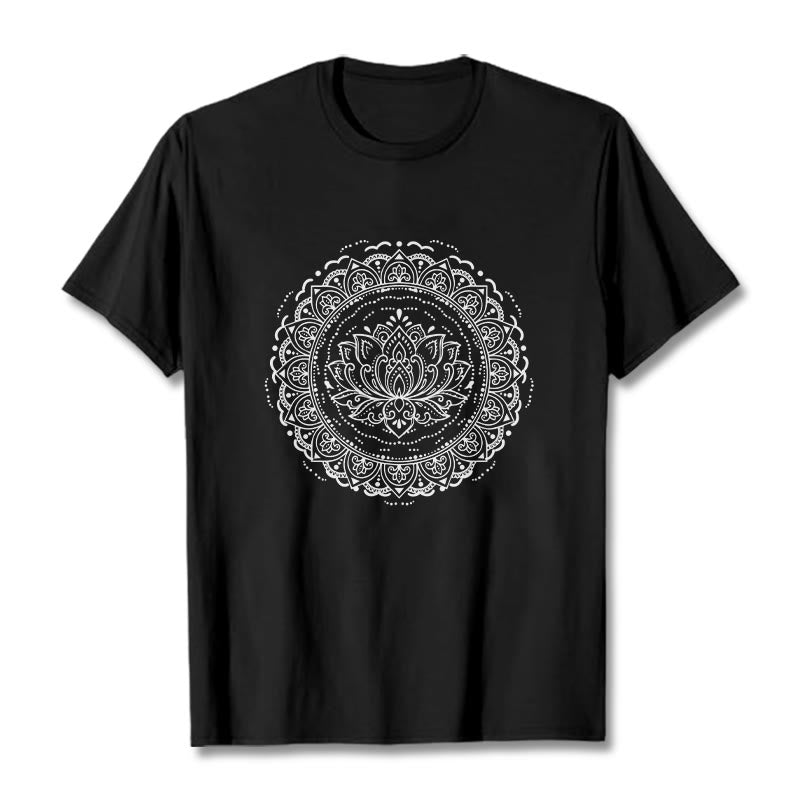 Maglietta con motivo a fiori di loto e mandala con Buddha Stones - Nero - 2XL - image 5