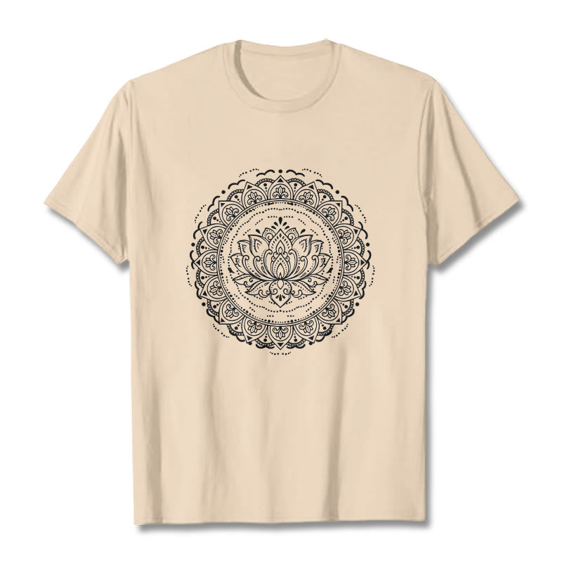 Maglietta con motivo a fiori di loto e mandala con Buddha Stones - Biscotto - 2XL - image 8