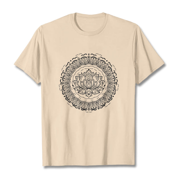 Maglietta con motivo a fiori di loto e mandala con Buddha Stones - Biscotto - 2XL - image 9
