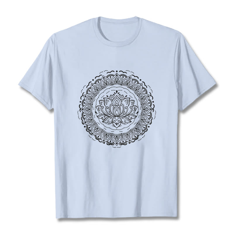Maglietta con motivo a fiori di loto e mandala con Buddha Stones - Ciano chiaro - 2XL - image 19