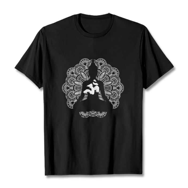 Maglietta con motivo a mandala con simbolo Om Buddha Stones in colori puri - Nero - 2XL - image 1