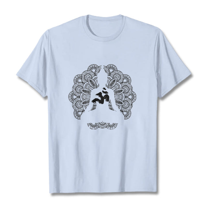 Maglietta con motivo a mandala con simbolo Om Buddha Stones in colori puri - Ciano chiaro - 2XL - image 19