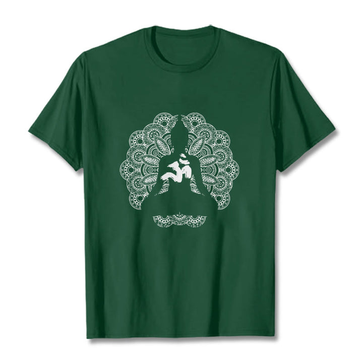 Maglietta con motivo a mandala con simbolo Om Buddha Stones in colori puri - Verde studentesco - 2XL - image 10