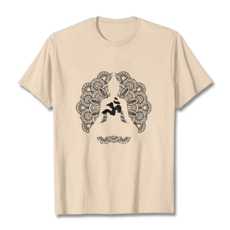 Maglietta con motivo a mandala con simbolo Om Buddha Stones in colori puri - Biscotto - 2XL - image 9