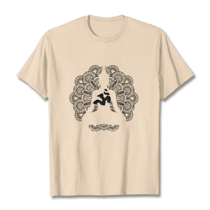 Maglietta con motivo a mandala con simbolo Om Buddha Stones in colori puri - Biscotto - 2XL - image 9