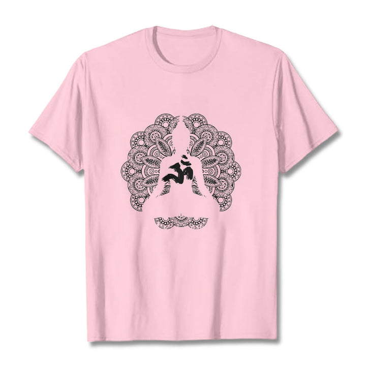 Maglietta con motivo a mandala con simbolo Om Buddha Stones in colori puri - Rosa chiaro - 2XL - image 12