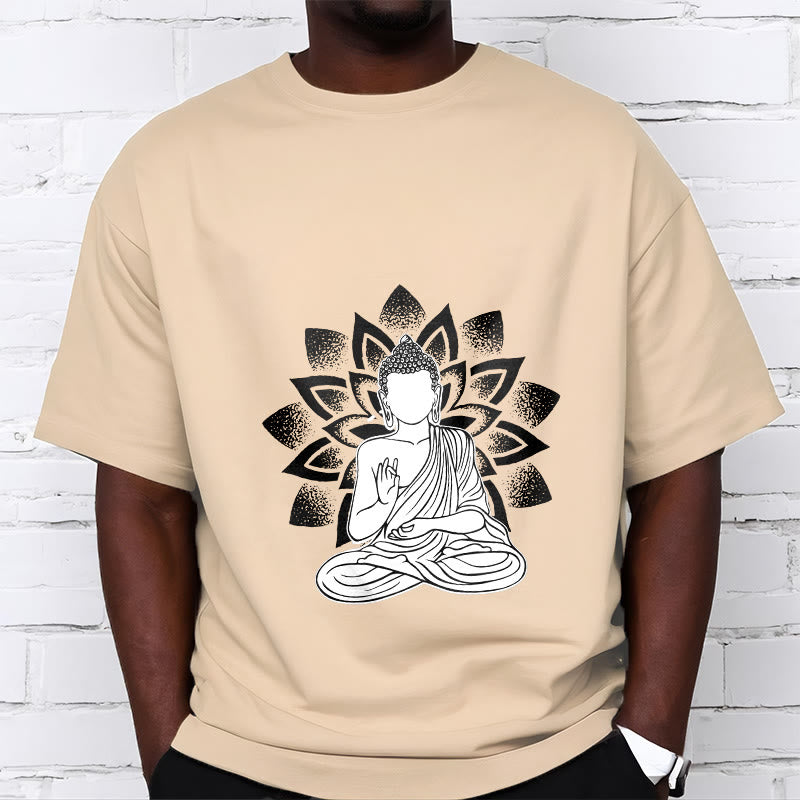 Maglietta con motivo a fiore di loto e Buddha seduto con Buddha Stones Buddha - image 12