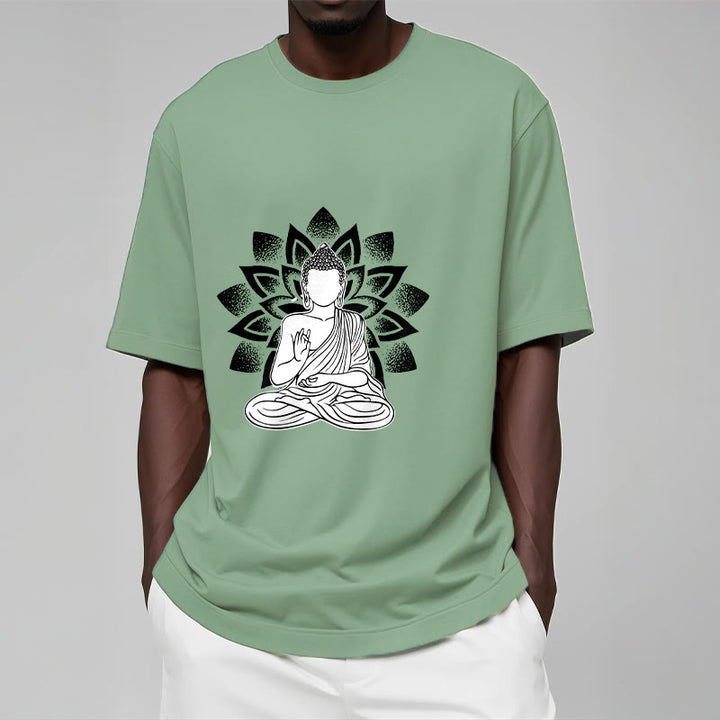 Maglietta con motivo a fiore di loto e Buddha seduto con Buddha Stones Buddha - image 16