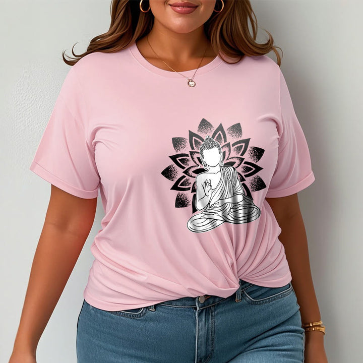 Maglietta con motivo a fiore di loto e Buddha seduto con Buddha Stones Buddha - image 14