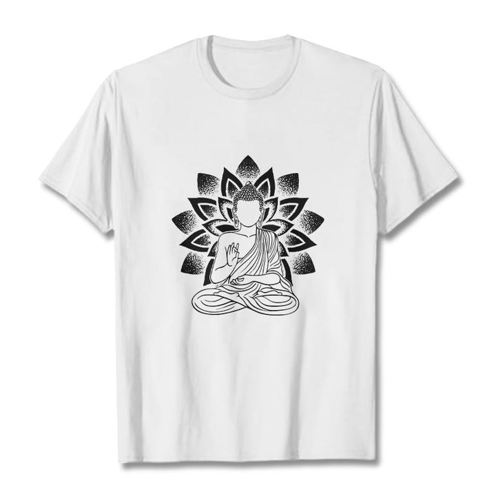 Maglietta con motivo a fiore di loto e Buddha seduto con Buddha Stones Buddha - Bianco - 2XL - image 7