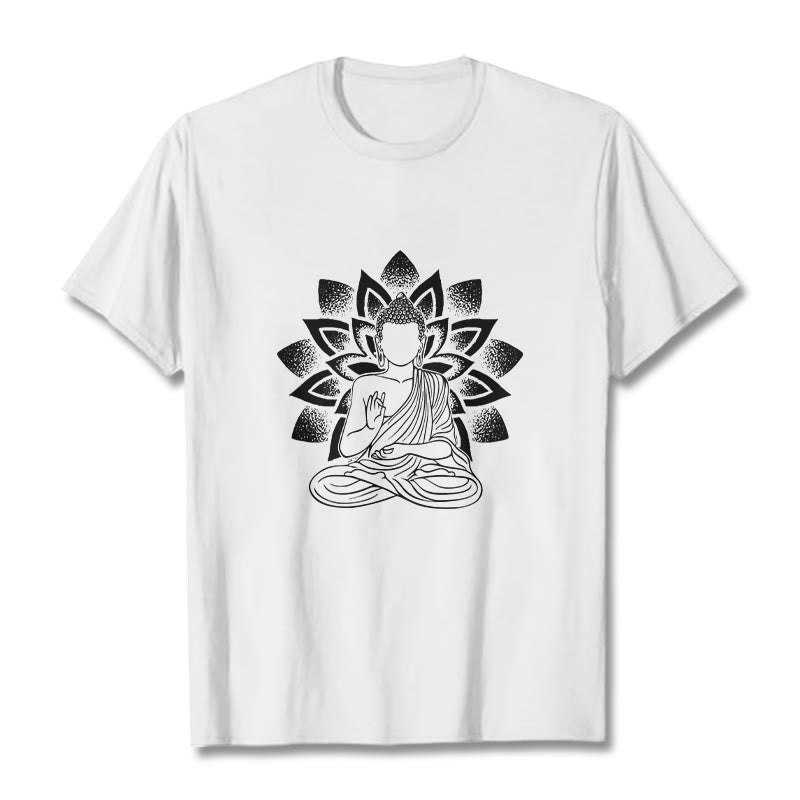 Maglietta con motivo a fiore di loto e Buddha seduto con Buddha Stones Buddha - Bianco - 2XL - image 8
