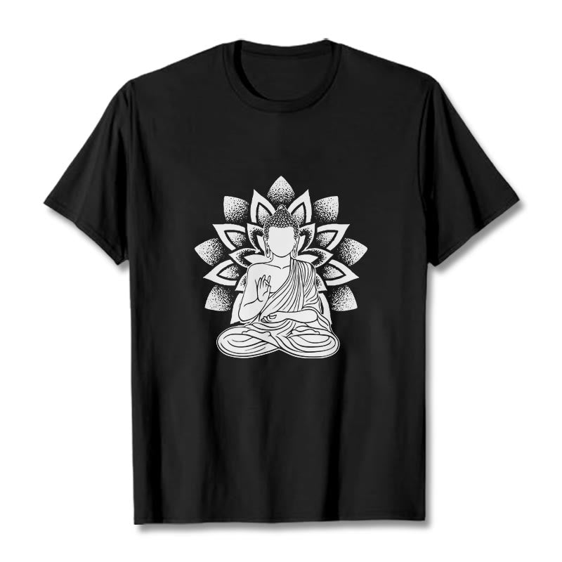 Maglietta con motivo a fiore di loto e Buddha seduto con Buddha Stones Buddha - Nero - 2XL - image 3