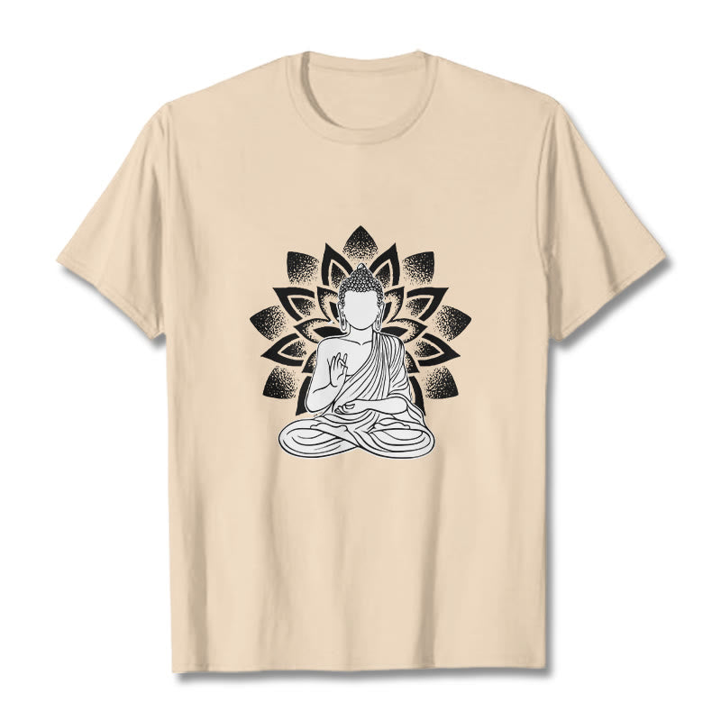 Maglietta con motivo a fiore di loto e Buddha seduto con Buddha Stones Buddha - Biscotto - 2XL - image 10