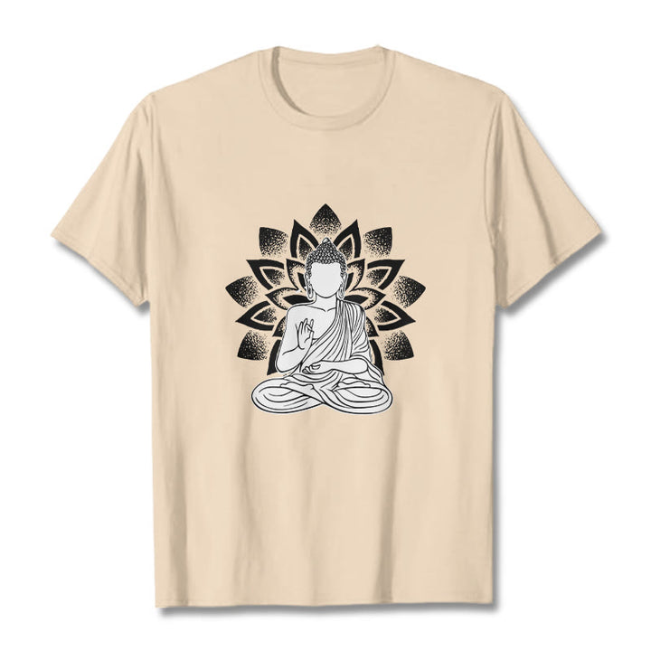 Maglietta con motivo a fiore di loto e Buddha seduto con Buddha Stones Buddha - Biscotto - 2XL - image 10