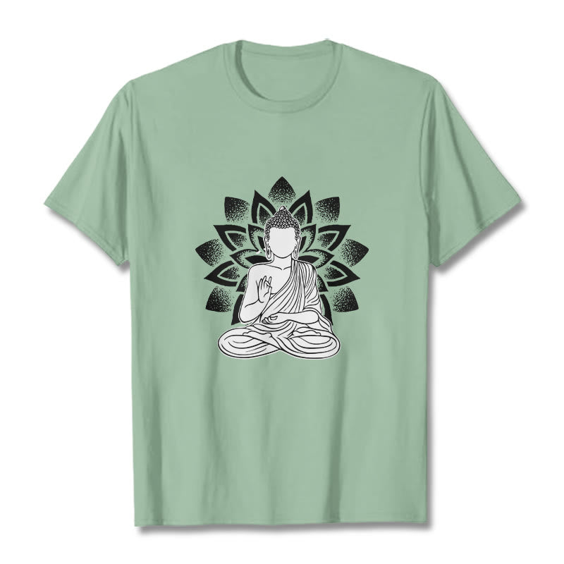 Maglietta con motivo a fiore di loto e Buddha seduto con Buddha Stones Buddha - Verde pallido - 2XL - image 15