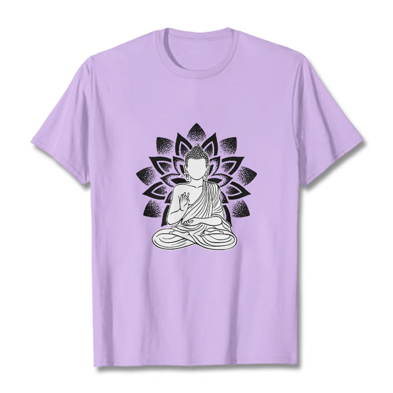 Maglietta con motivo a fiore di loto e Buddha seduto con Buddha Stones Buddha - Prugna - 2XL - image 16