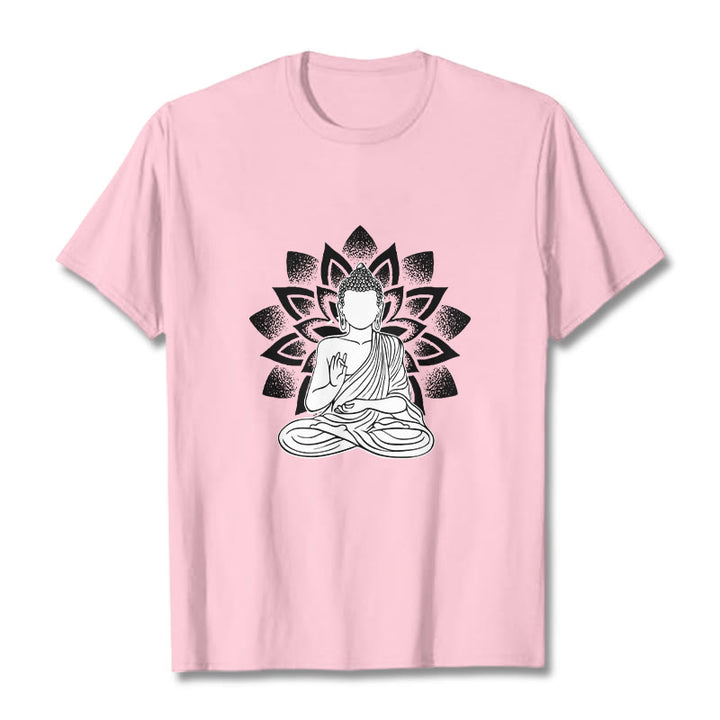 Maglietta con motivo a fiore di loto e Buddha seduto con Buddha Stones Buddha - Rosa chiaro - 2XL - image 13