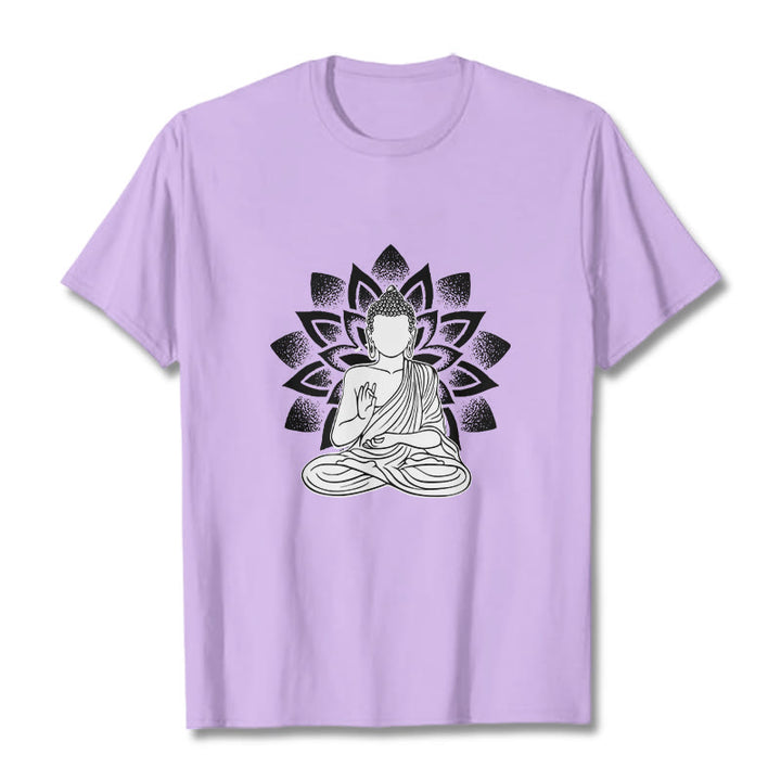 Maglietta con motivo a fiore di loto e Buddha seduto con Buddha Stones Buddha - Prugna - 2XL - image 17