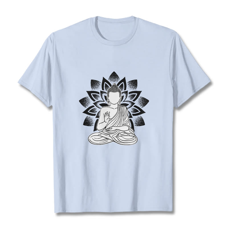 Maglietta con motivo a fiore di loto e Buddha seduto con Buddha Stones Buddha - Ciano chiaro - 2XL - image 19