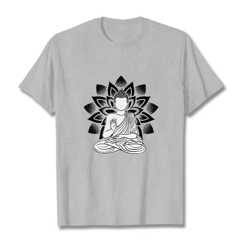 Maglietta con motivo a fiore di loto e Buddha seduto con Buddha Stones Buddha - Grigio chiaro - 2XL - image 19