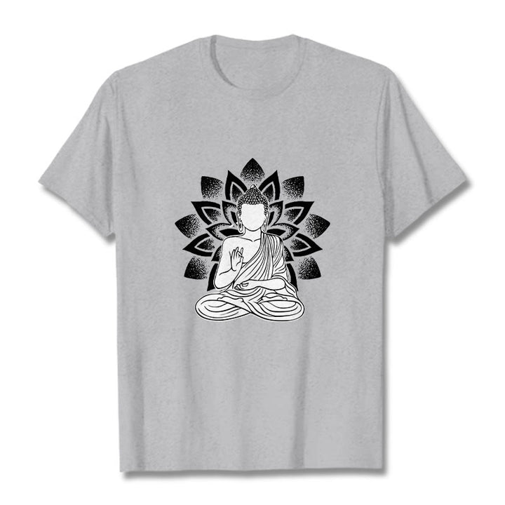Maglietta con motivo a fiore di loto e Buddha seduto con Buddha Stones Buddha - Grigio chiaro - 2XL - image 19