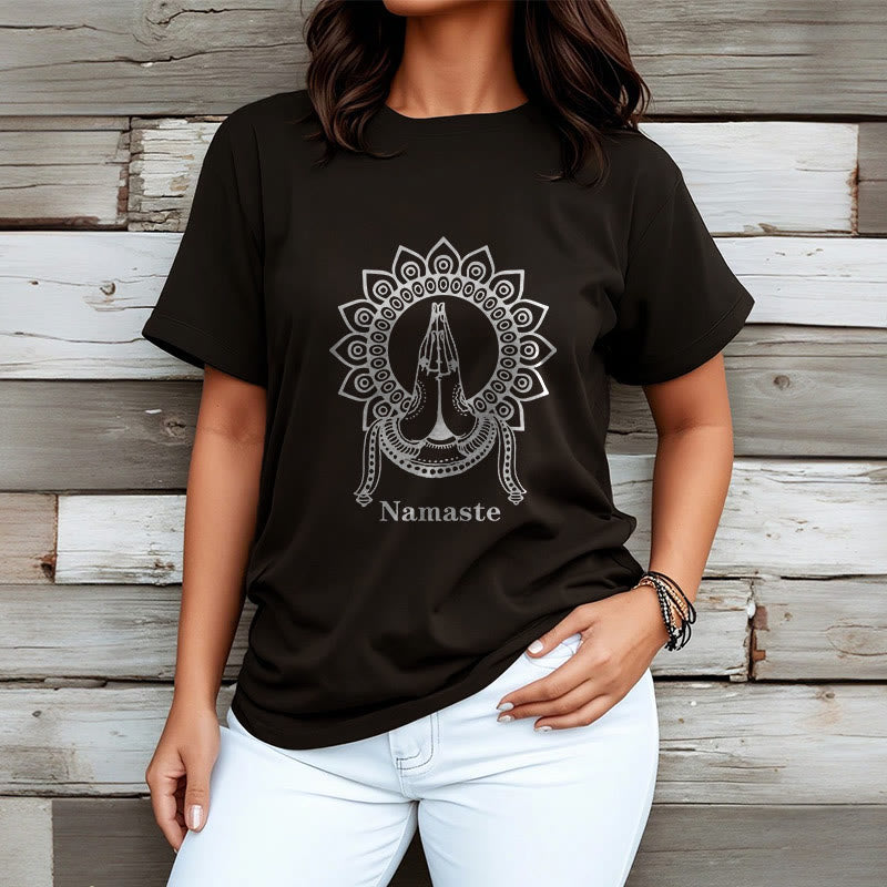 T-shirt con motivo Mandala con gesto Namaste Buddha Stones - image 4
