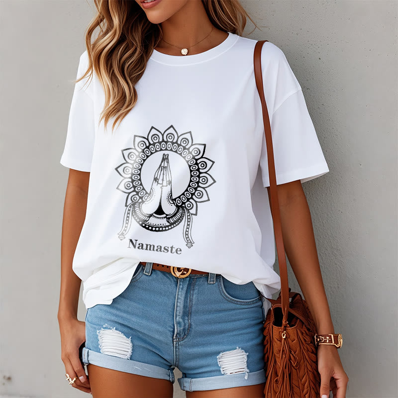 T-shirt con motivo Mandala con gesto Namaste Buddha Stones - image 8