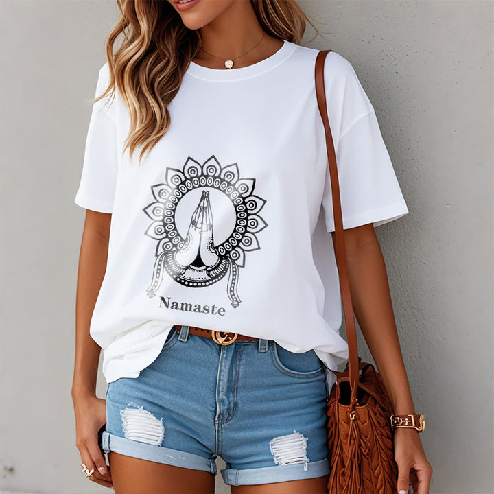 T-shirt con motivo Mandala con gesto Namaste Buddha Stones - image 7