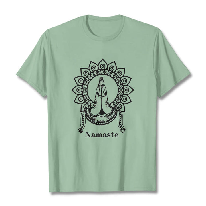 T-shirt con motivo Mandala con gesto Namaste Buddha Stones - Verde pallido - 2XL - image 14
