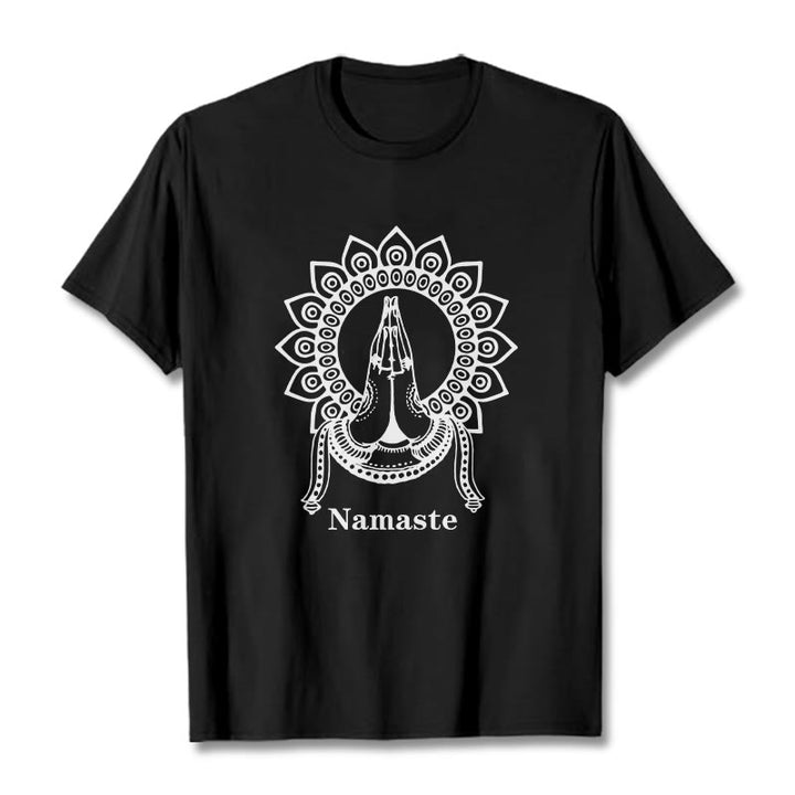 T-shirt con motivo Mandala con gesto Namaste Buddha Stones - Nero - 2XL - image 1