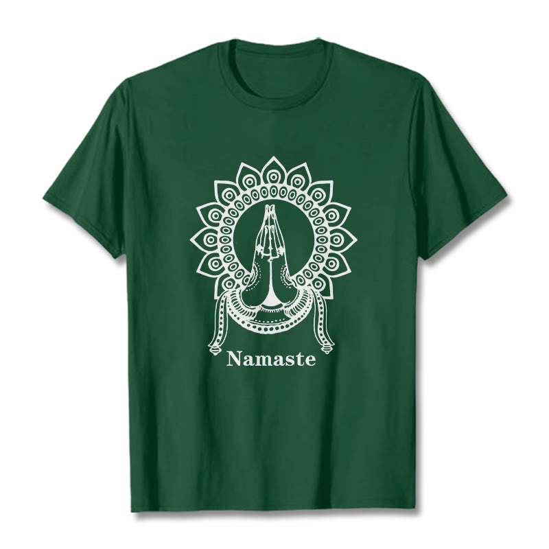 T-shirt con motivo Mandala con gesto Namaste Buddha Stones - Verde foresta - 2XL - image 11