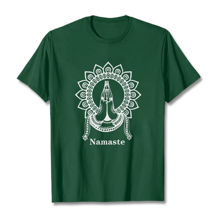 T-shirt con motivo Mandala con gesto Namaste Buddha Stones - Verde foresta - 2XL - image 11