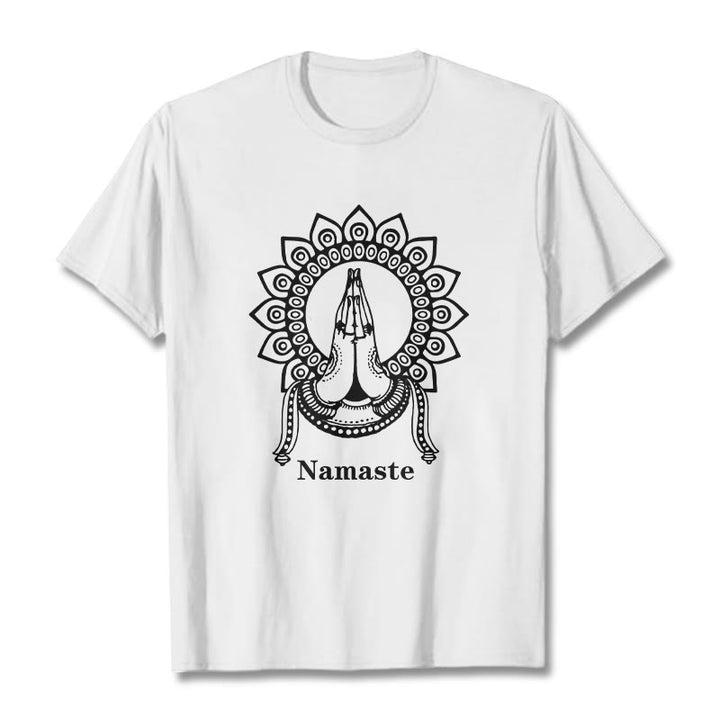 T-shirt con motivo Mandala con gesto Namaste Buddha Stones - Bianco - 2XL - image 5