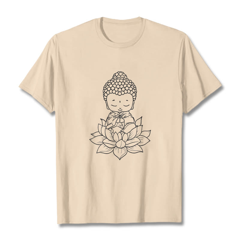 Maglietta con motivo a fiore di loto Buddha Stones Buddha pacifico - Biscotto - 2XL - image 9