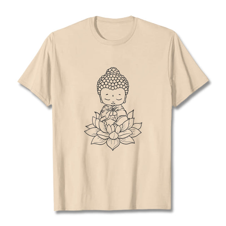 Maglietta con motivo a fiore di loto Buddha Stones Buddha pacifico - Biscotto - 2XL - image 9