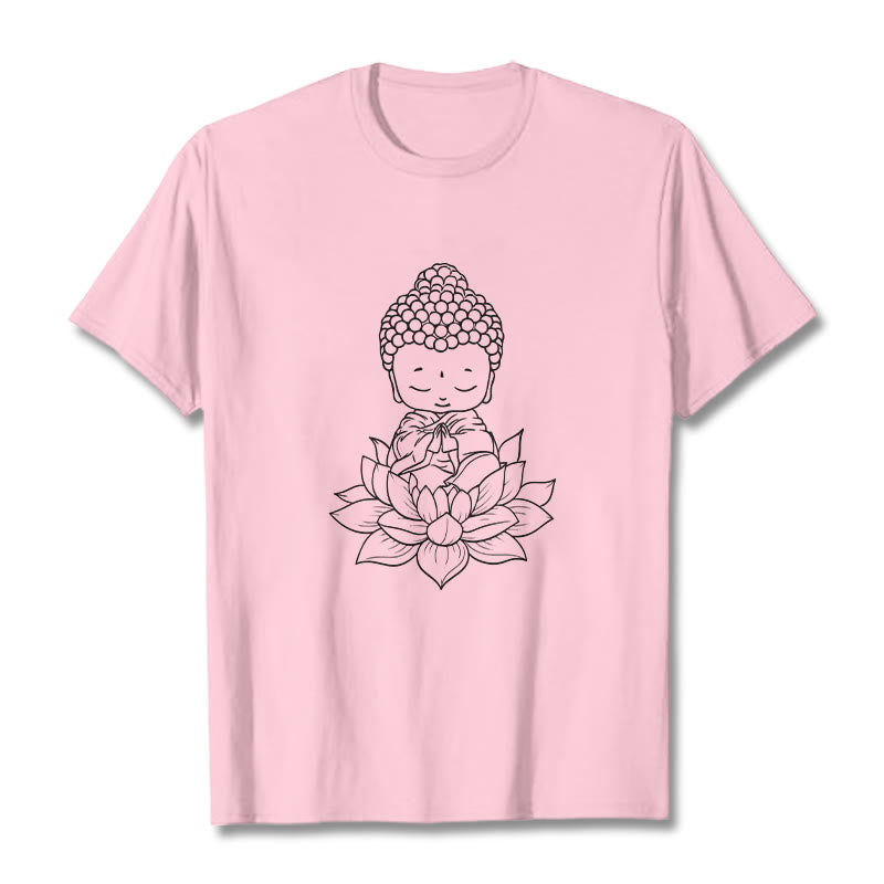 Maglietta con motivo a fiore di loto Buddha Stones Buddha pacifico - Rosa chiaro - 2XL - image 12