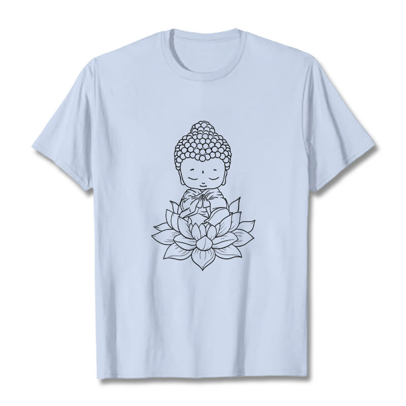 Maglietta con motivo a fiore di loto Buddha Stones Buddha pacifico - Ciano chiaro - 2XL - image 19