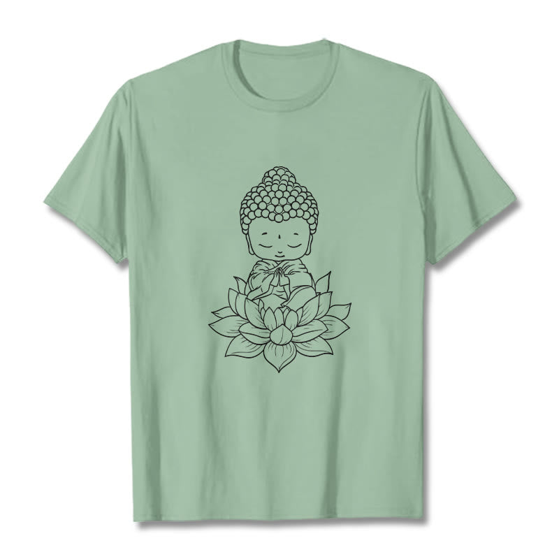 Maglietta con motivo a fiore di loto Buddha Stones Buddha pacifico - Verde pallido - 2XL - image 15