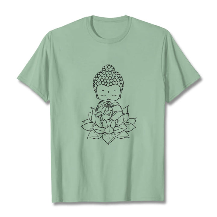 Maglietta con motivo a fiore di loto Buddha Stones Buddha pacifico - Verde pallido - 2XL - image 15
