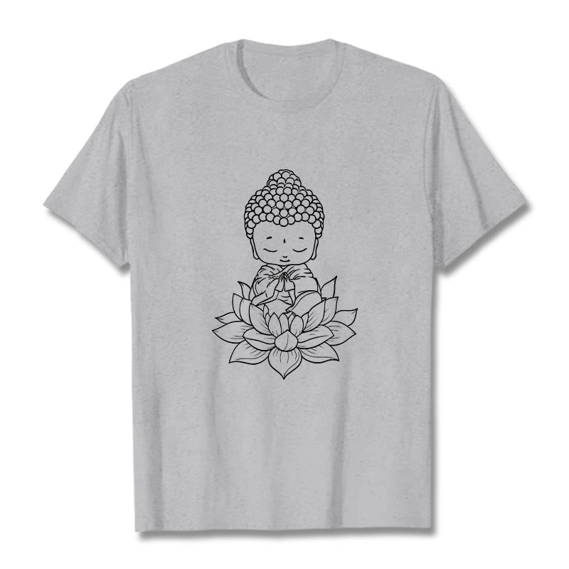Maglietta con motivo a fiore di loto Buddha Stones Buddha pacifico - Grigio chiaro - 2XL - image 20