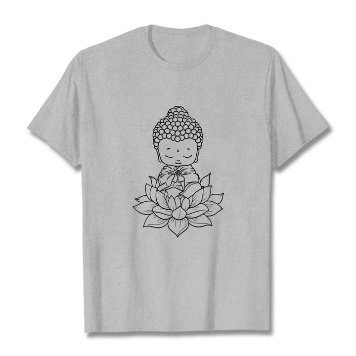 Maglietta con motivo a fiore di loto Buddha Stones Buddha pacifico - Grigio chiaro - 2XL - image 20