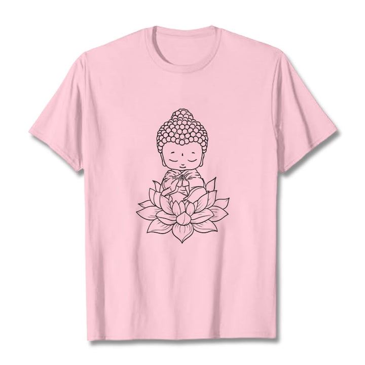Maglietta con motivo a fiore di loto Buddha Stones Buddha pacifico - Rosa chiaro - 2XL - image 13