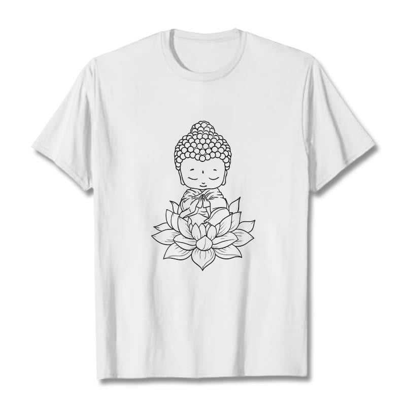Maglietta con motivo a fiore di loto Buddha Stones Buddha pacifico - Bianco - 2XL - image 0