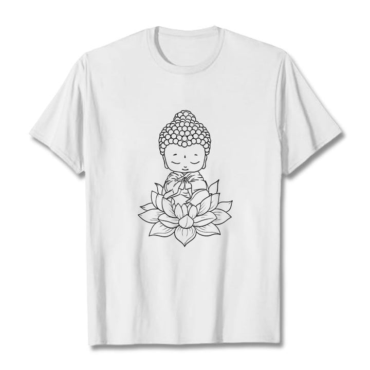 Maglietta con motivo a fiore di loto Buddha Stones Buddha pacifico - Bianco - 2XL - image 0